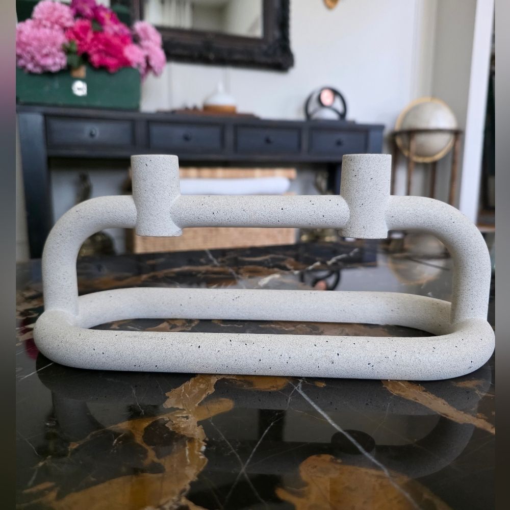 Lorin Sculpted Cement 2 Taper Candle Holder Crate And Barrel Stone Style Finish